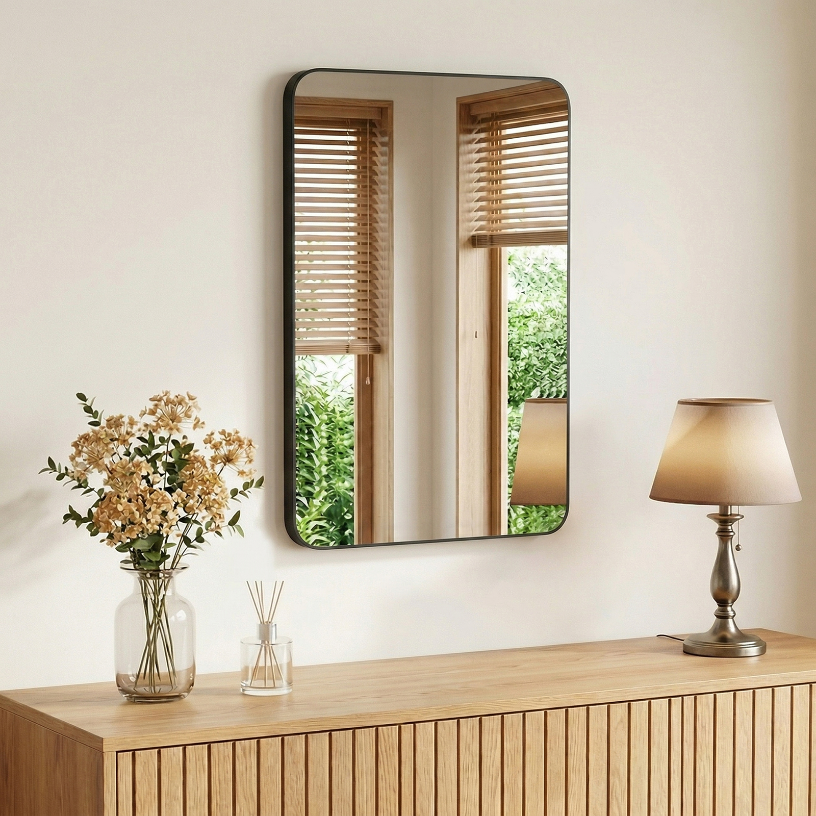 Bathroom Cabinet Mirror - JHK Rounded Rectangle Wall Mirror with