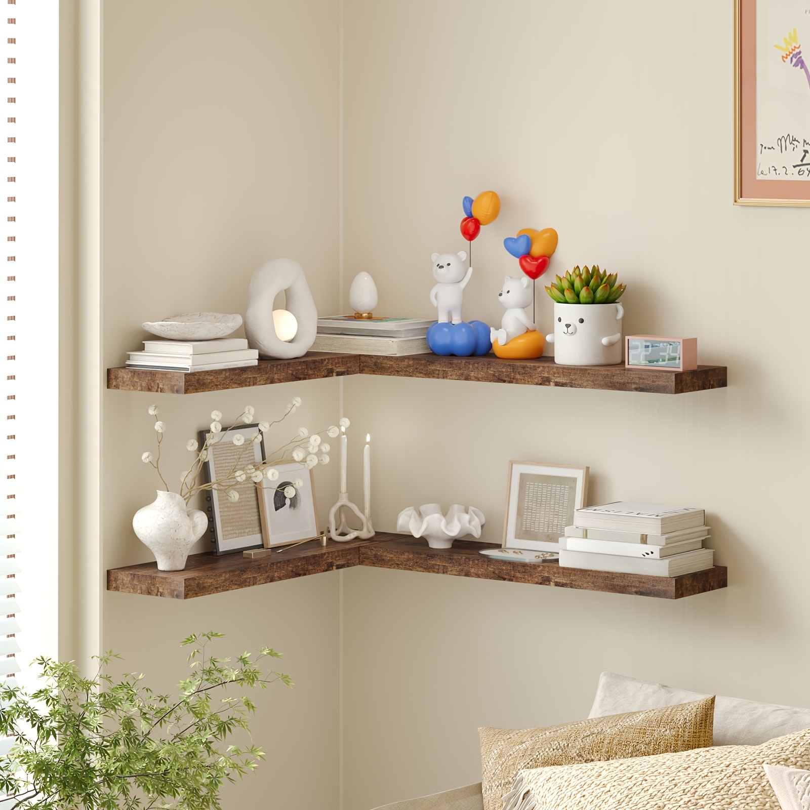 Home Bathroom Tiles Design - Stylish 2-Tier Floating Corner Shelf –