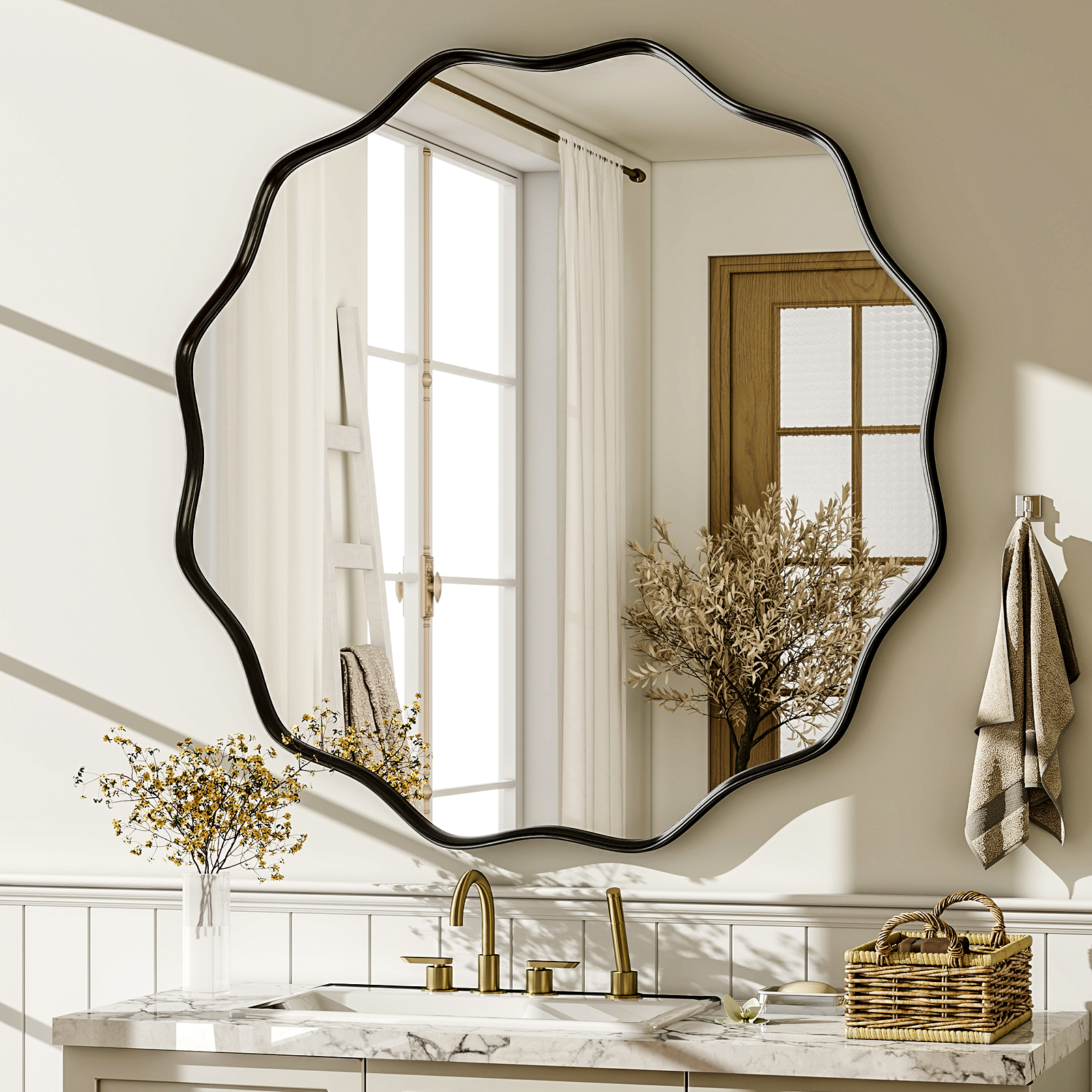 Wavy Round Bathroom Mirror Dec - Bathroom Cabinet Mirror ulasan dan harga