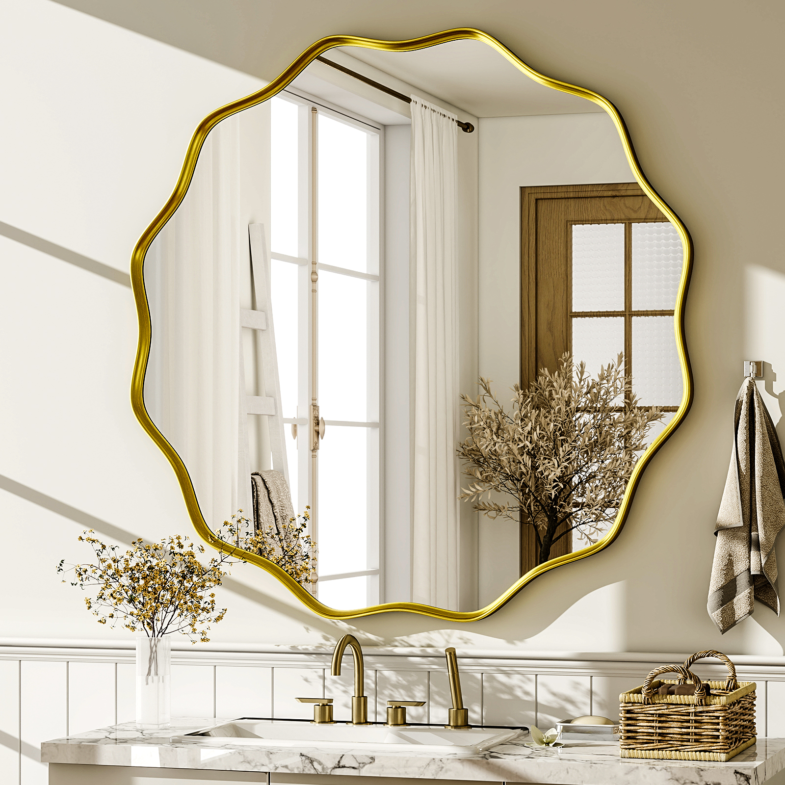 Wavy Round Bathroom Mirror Dec - Bathroom Cabinet Mirror ulasan dan harga