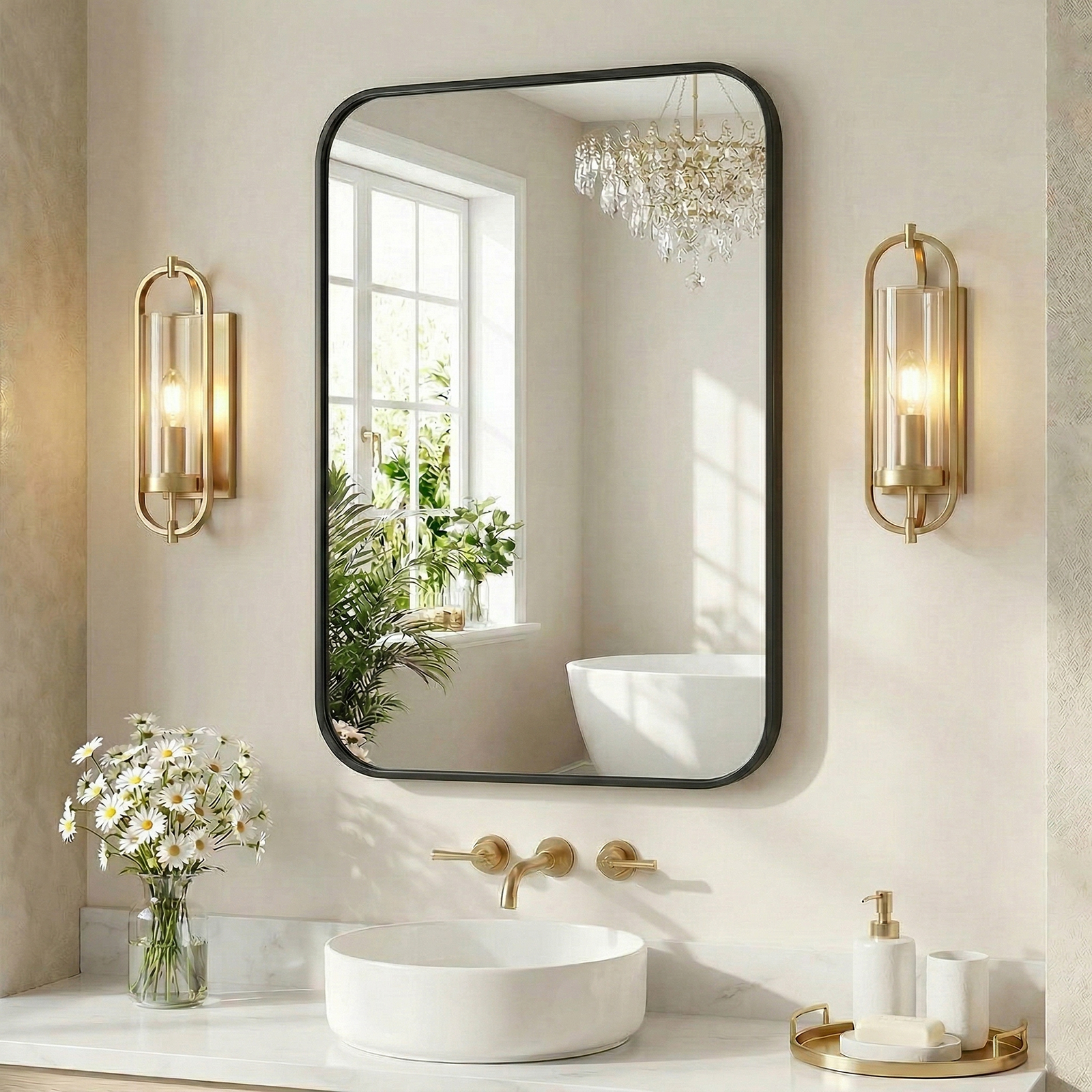 JHK Rounded Rectangle Wall Mir - Bathroom Cabinet Mirror ulasan dan harga