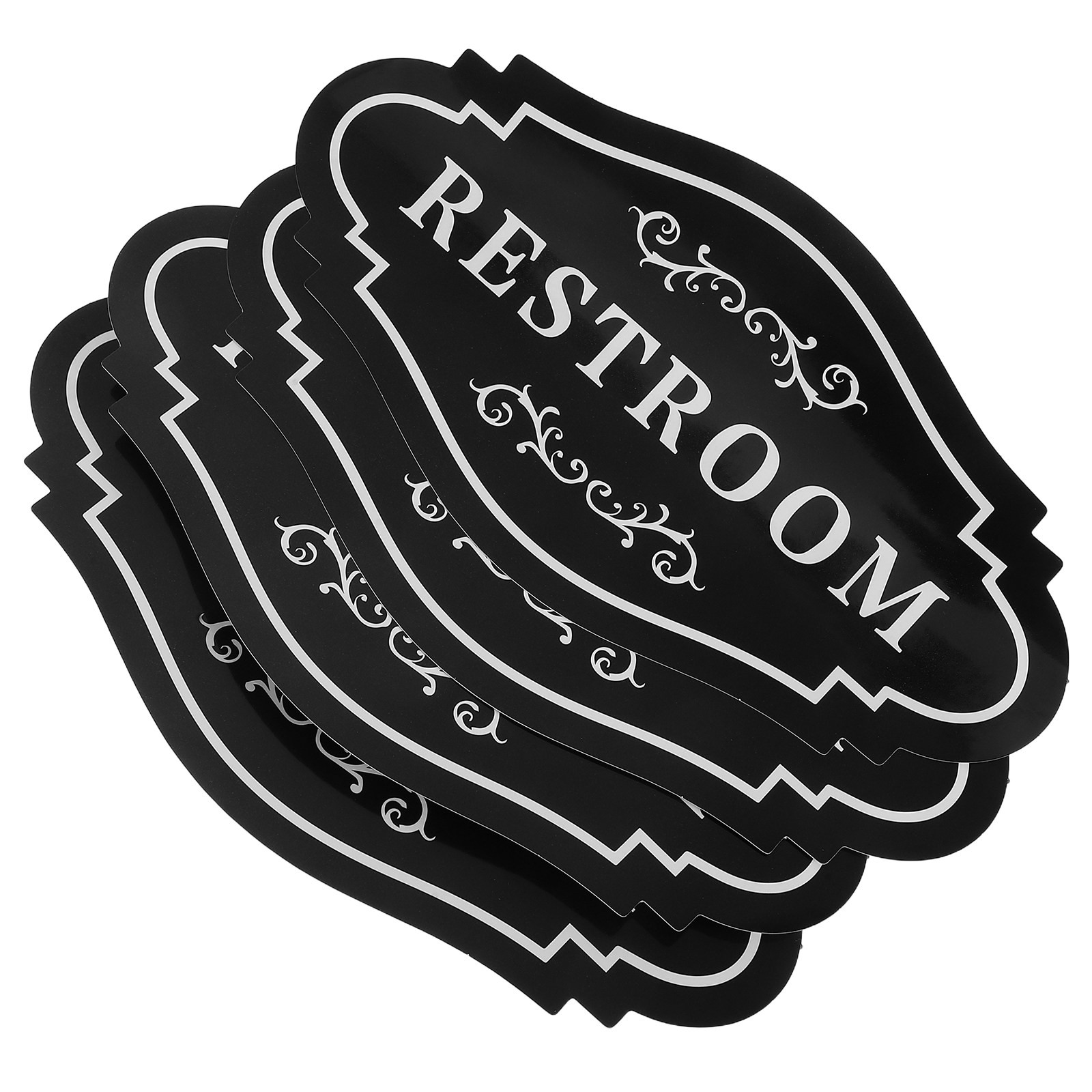 4Pcs Sleek Black Vinyl Restroo - Home Bathroom Sign ulasan dan harga