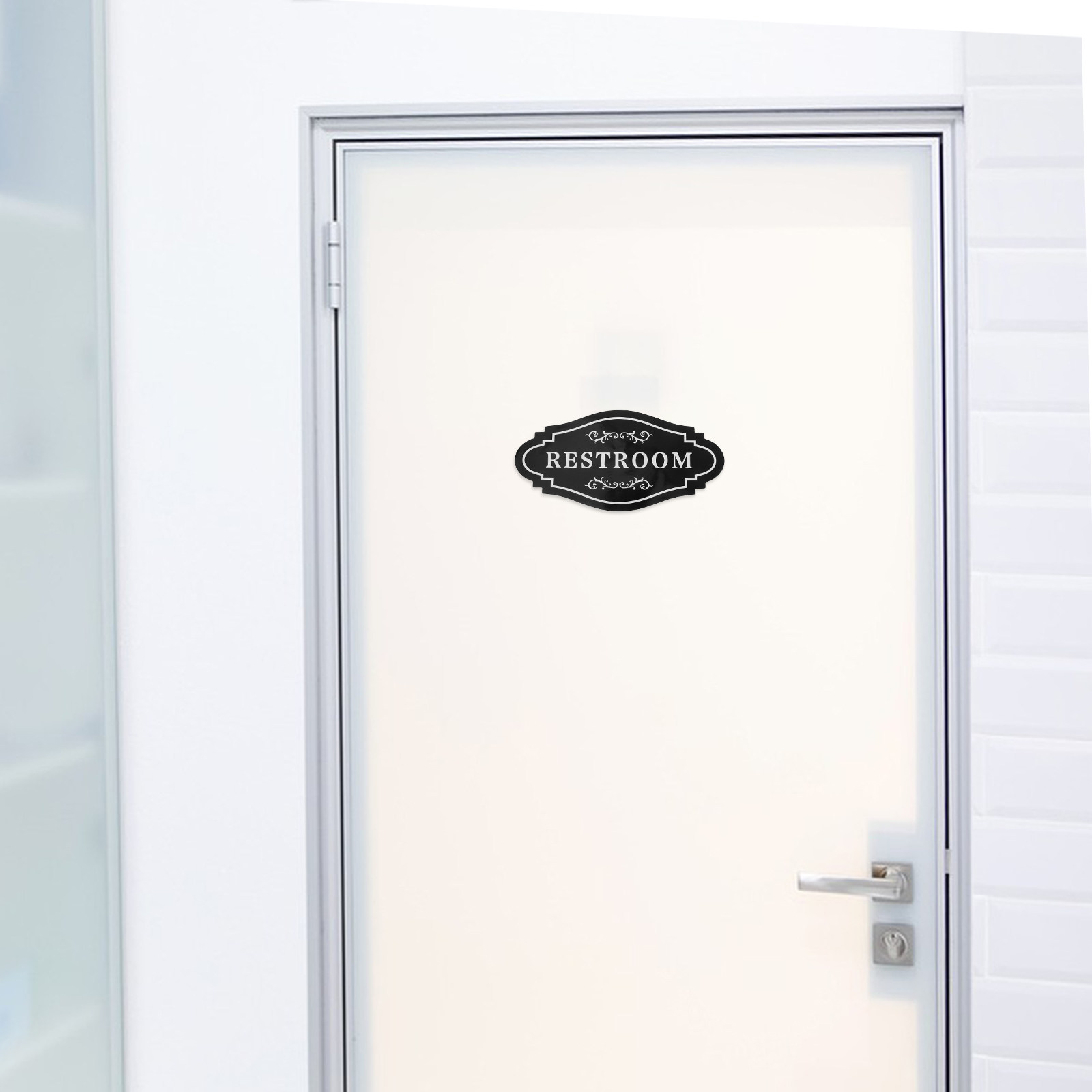 4Pcs Sleek Black Vinyl Restroo - Home Bathroom Sign ulasan dan harga