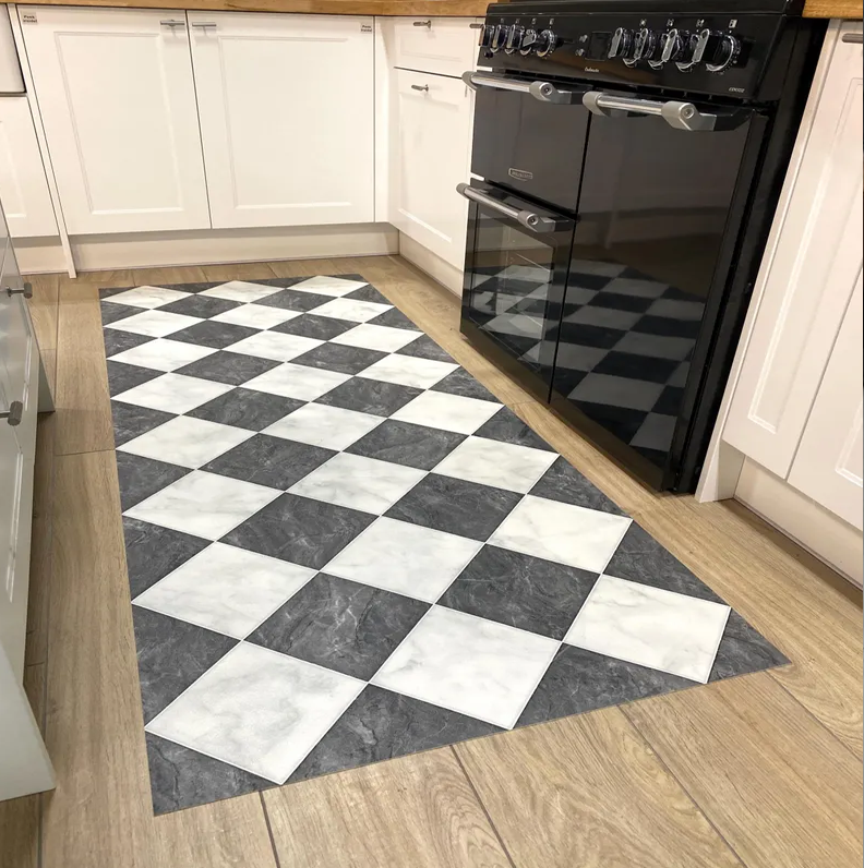Checkerboard Vinyl Runner Rug  - Home Bathroom Tiles Design ulasan dan harga