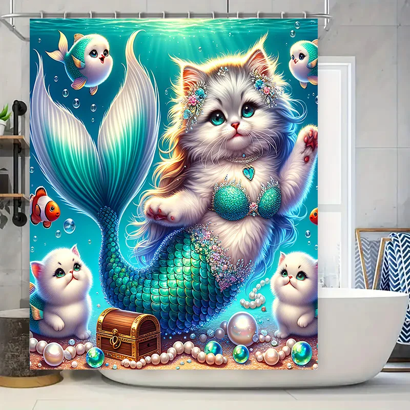 Shower Curtain Mermaid Cat Fis - Home Bathroom Decor Ideas ulasan dan harga