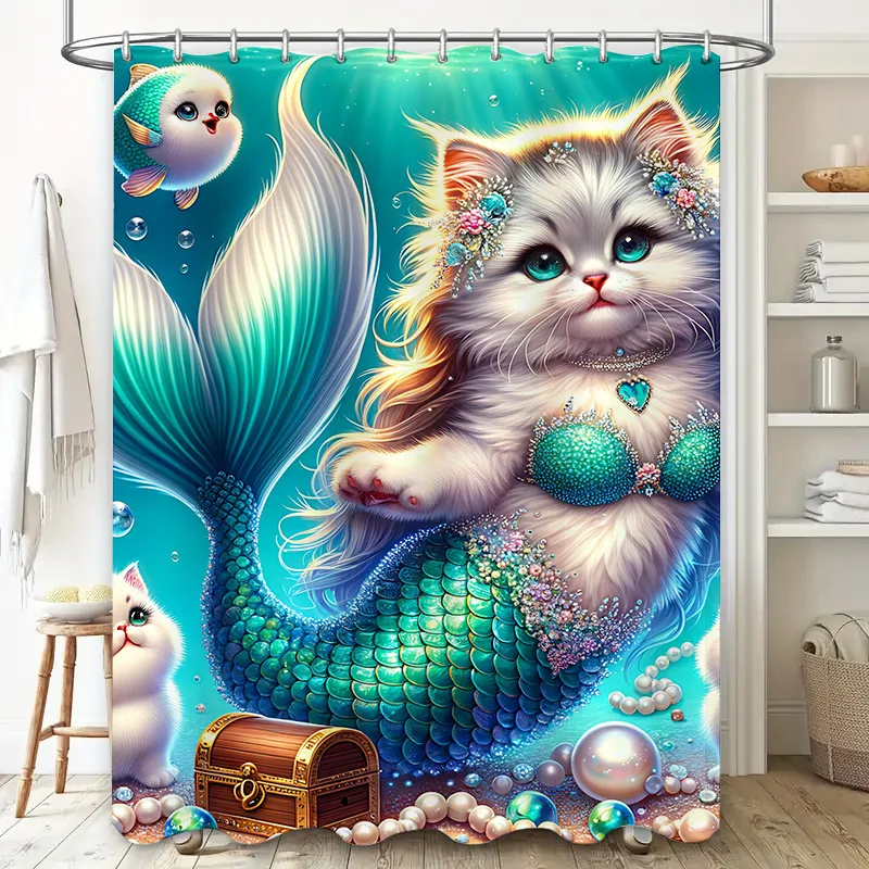 Shower Curtain Mermaid Cat Fis - Home Bathroom Decor Ideas ulasan dan harga