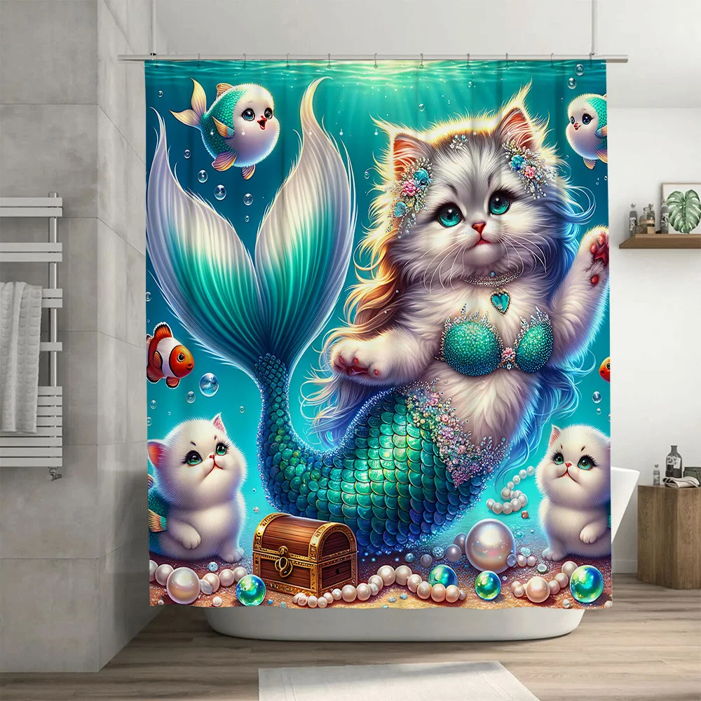Shower Curtain Mermaid Cat Fis - Home Bathroom Decor Ideas ulasan dan harga