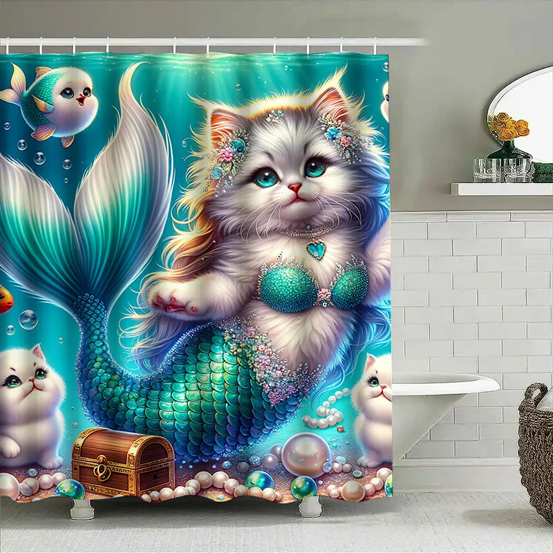 Shower Curtain Mermaid Cat Fis - Home Bathroom Decor Ideas ulasan dan harga