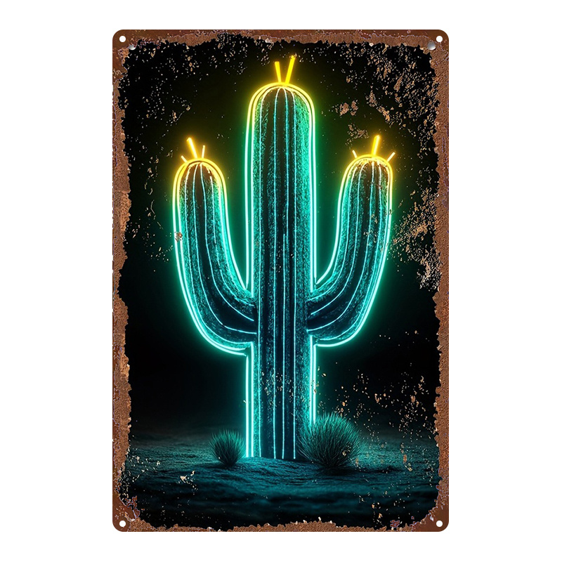 Vintage Neon Desert Cactus Alu - Home Bathroom Wall Decor ulasan dan harga