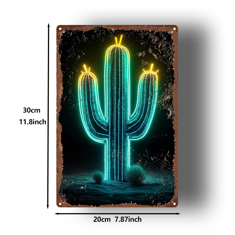 Vintage Neon Desert Cactus Alu - Home Bathroom Wall Decor ulasan dan harga