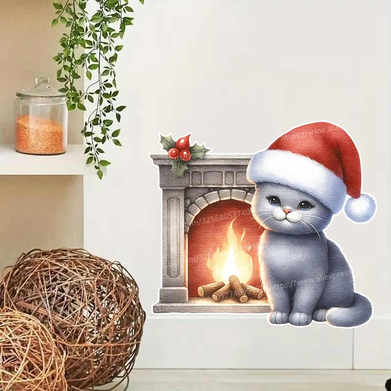 Christmas Cat Wall Sticker Bat - Home Bathroom Tiles Design ulasan dan harga