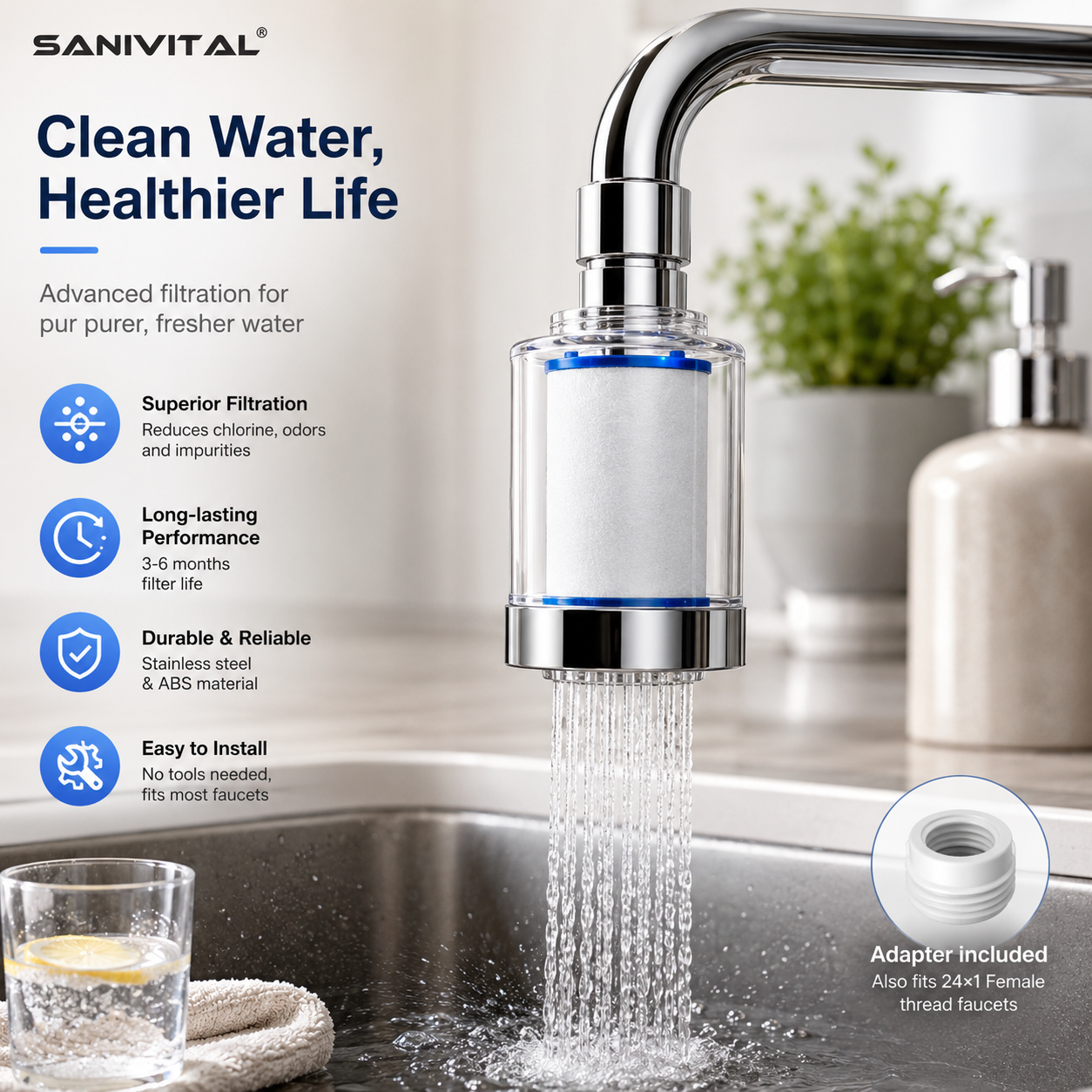 SANIVITAL Faucet Water Filter  - Home Bathroom Water Filter ulasan dan harga